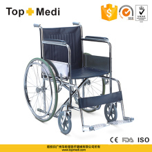 Topmedi Medical Equipment Cheap Price Basic Steel Wheelchair with Fixed Footrest